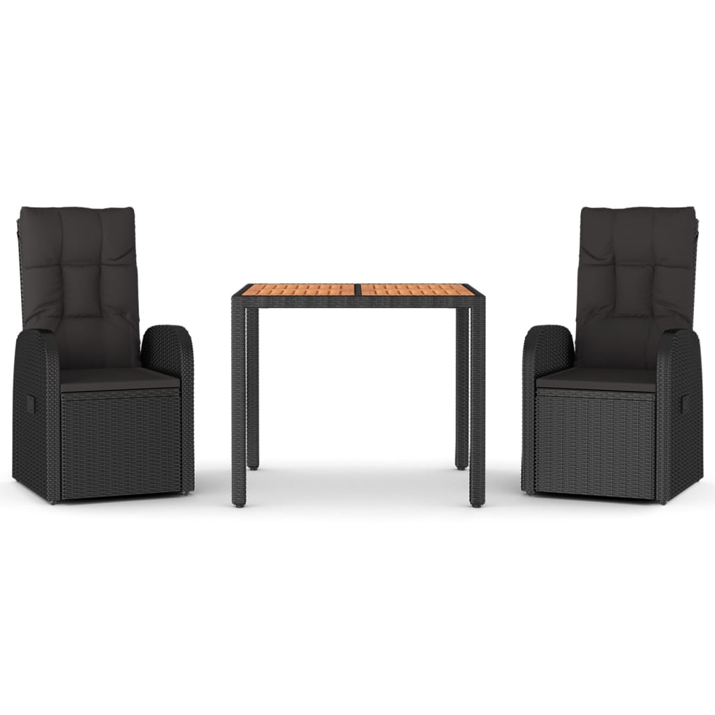 Σετ Τραπεζαρίας Κήπου 3 τεμ. Μαύρο Συνθετικό Ρατάν με Μαξιλάρια