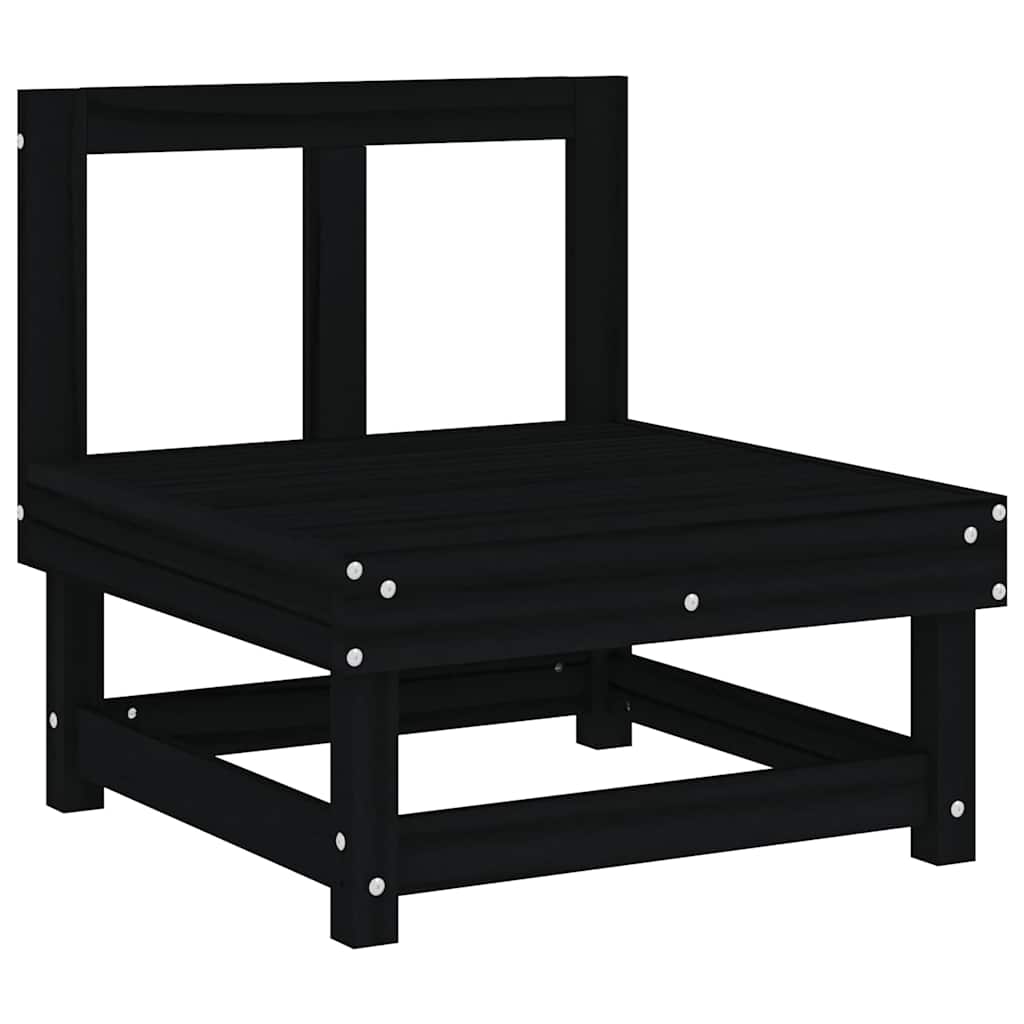 Καναπές Μεσαίος με Μαξιλάρια Μαύρος από Μασίφ Ξύλο Πεύκου - Pakobazaar