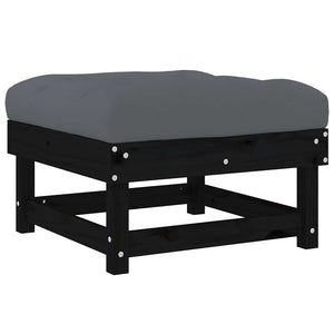 Υποπόδιο Κήπου Μαύρο από Μασίφ Ξύλο Πεύκου με Μαξιλάρι - Pakobazaar