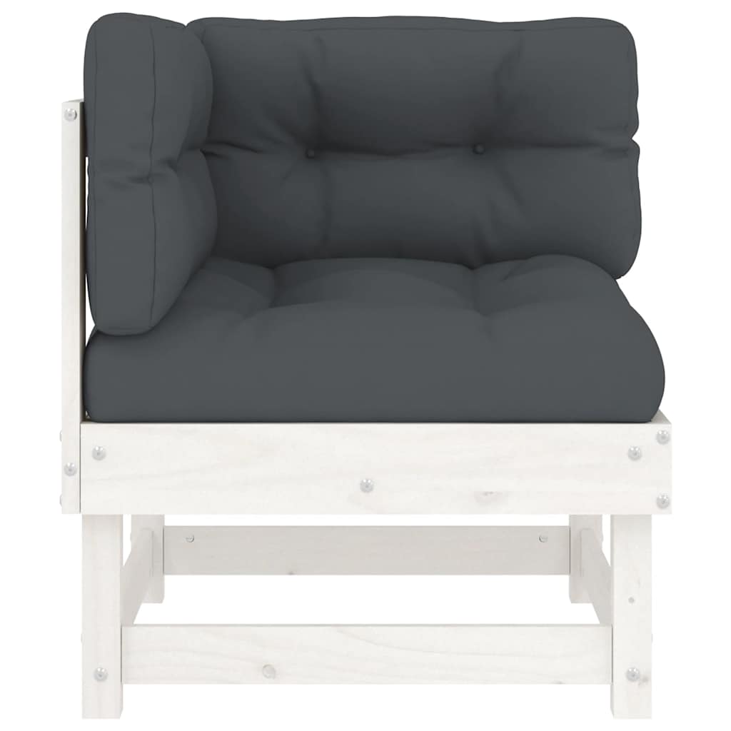 Καναπέδες Γωνιακοί με Μαξιλάρια 2 τεμ. Λευκοί Μασίφ Ξύλο Πεύκου - Pakobazaar