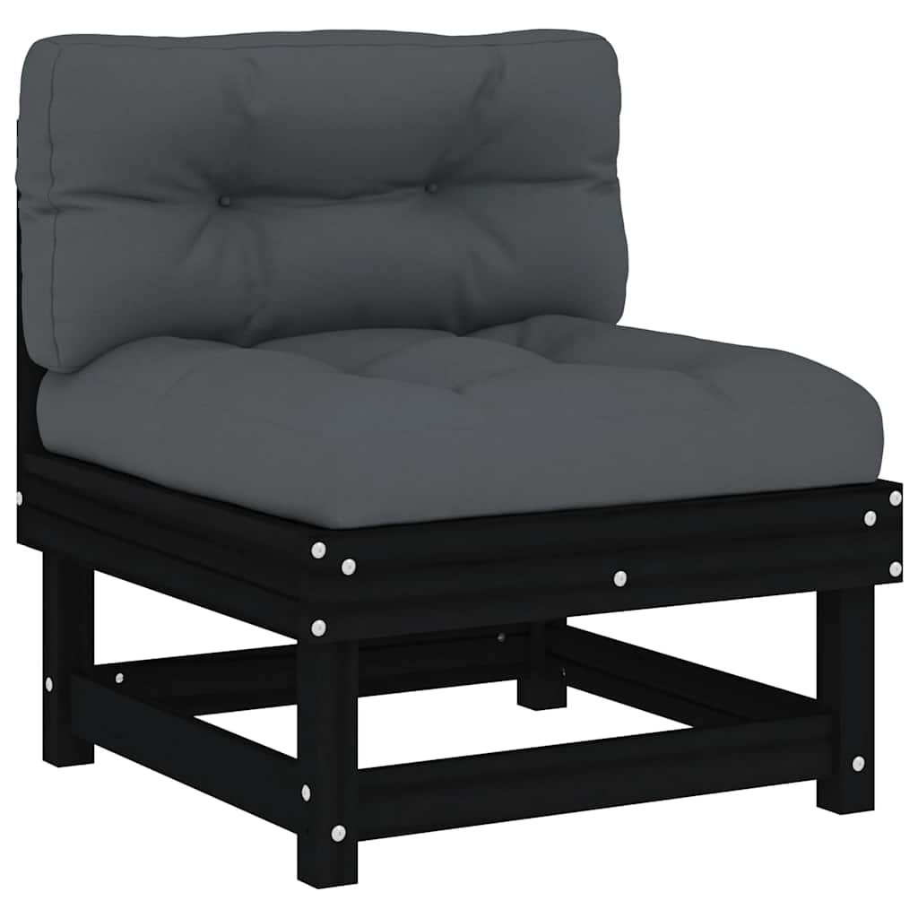 Καναπέδες Μεσαίοι με Μαξιλάρια 2 τεμ. Μαύροι Μασίφ Ξύλο Πεύκου - Pakobazaar