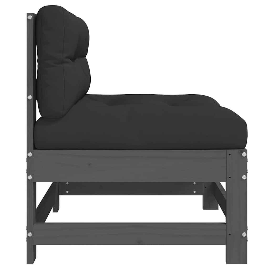 Καναπές Μεσαίος με Μαξιλάρια Γκρι από Μασίφ Ξύλο Πεύκου - Pakobazaar