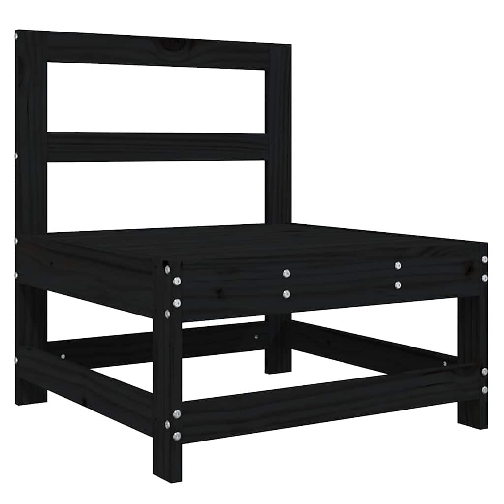 Καναπές Μεσαίος με Μαξιλάρια Μαύρος από Μασίφ Ξύλο Πεύκου - Pakobazaar