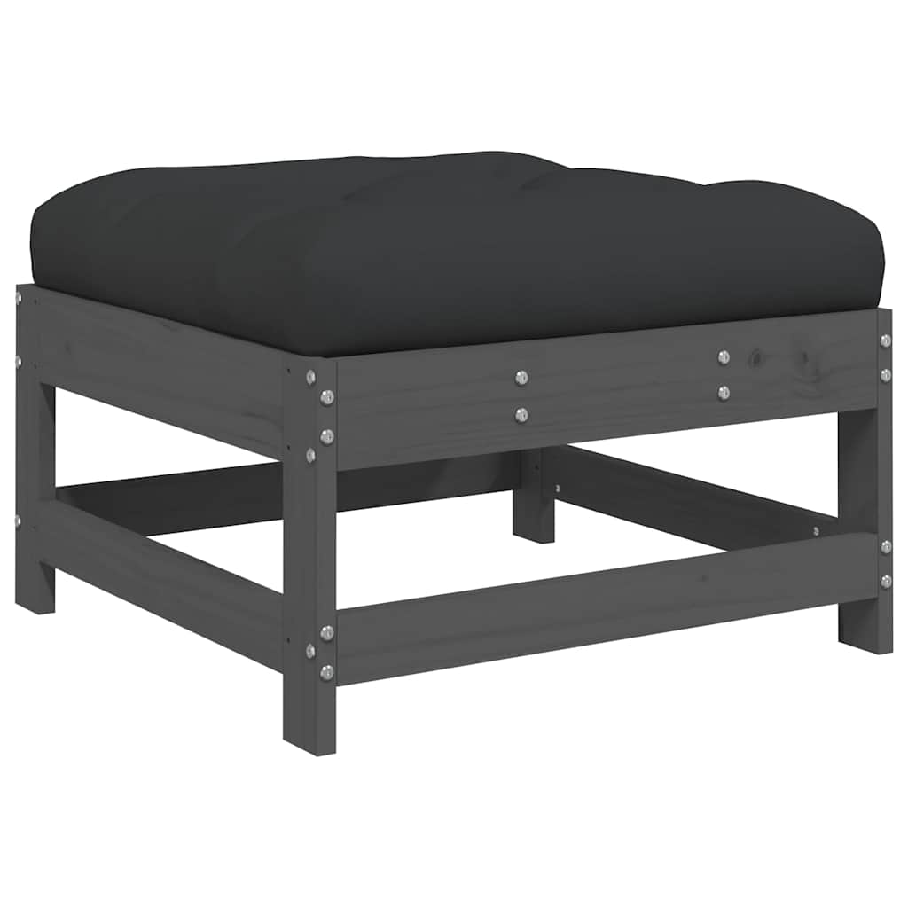 Υποπόδιο Κήπου Γκρι από Μασίφ Ξύλο Πεύκου με Μαξιλάρι - Pakobazaar