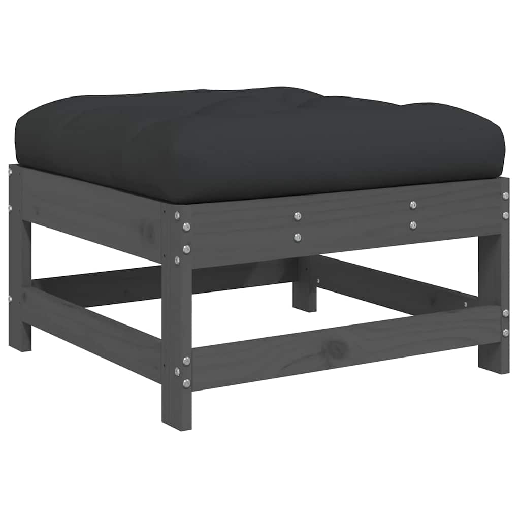 Υποπόδιο Κήπου Γκρι από Μασίφ Ξύλο Πεύκου με Μαξιλάρι - Pakobazaar