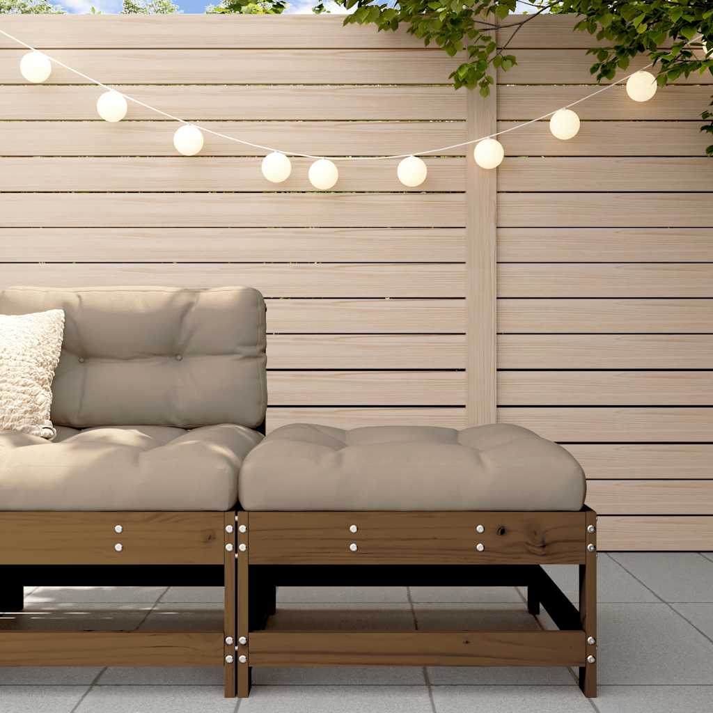 Υποπόδιο Κήπου Καφέ Μελί από Μασίφ Ξύλο Πεύκου με Μαξιλάρι - Pakobazaar