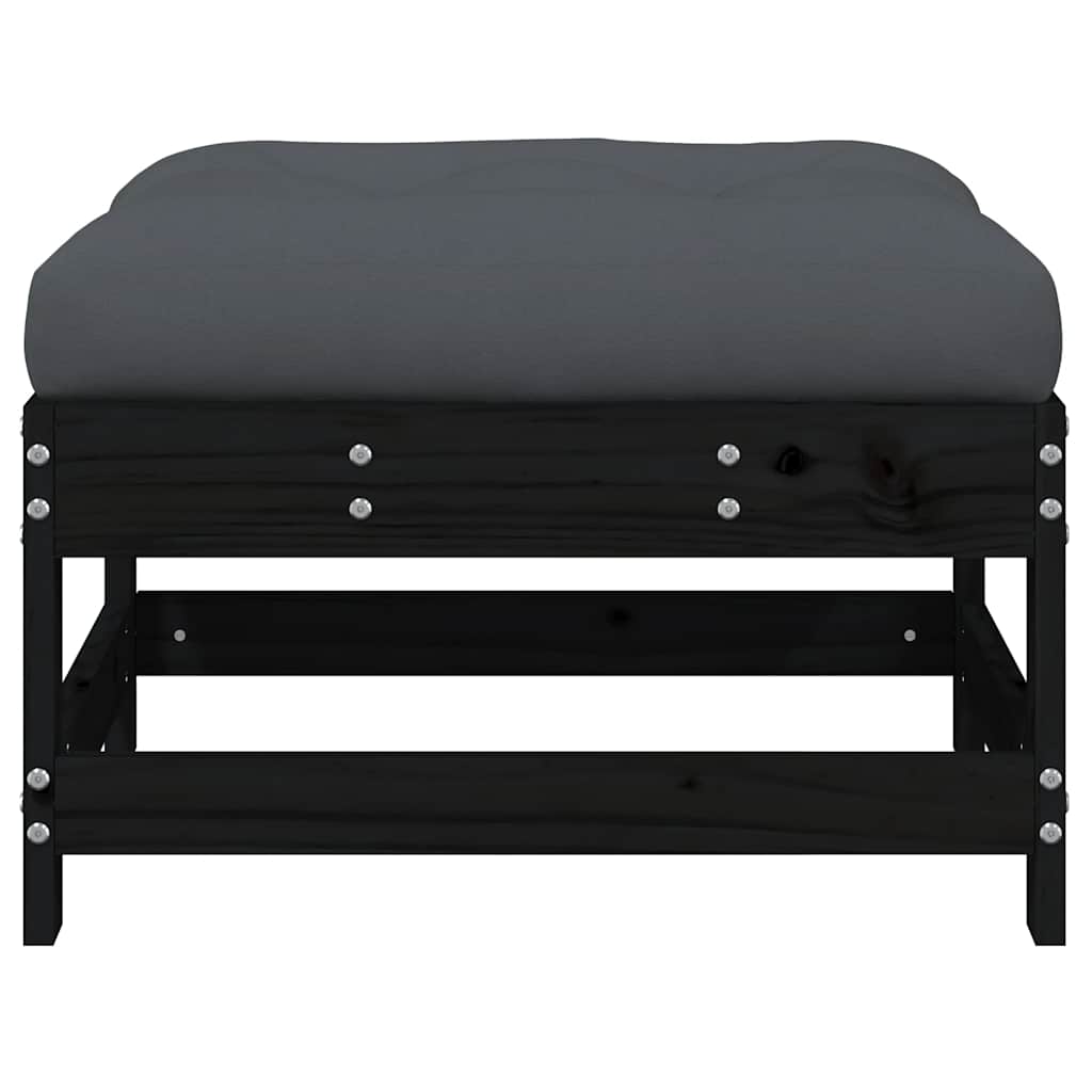 Υποπόδιο Κήπου Μαύρο από Μασίφ Ξύλο Πεύκου με Μαξιλάρι - Pakobazaar