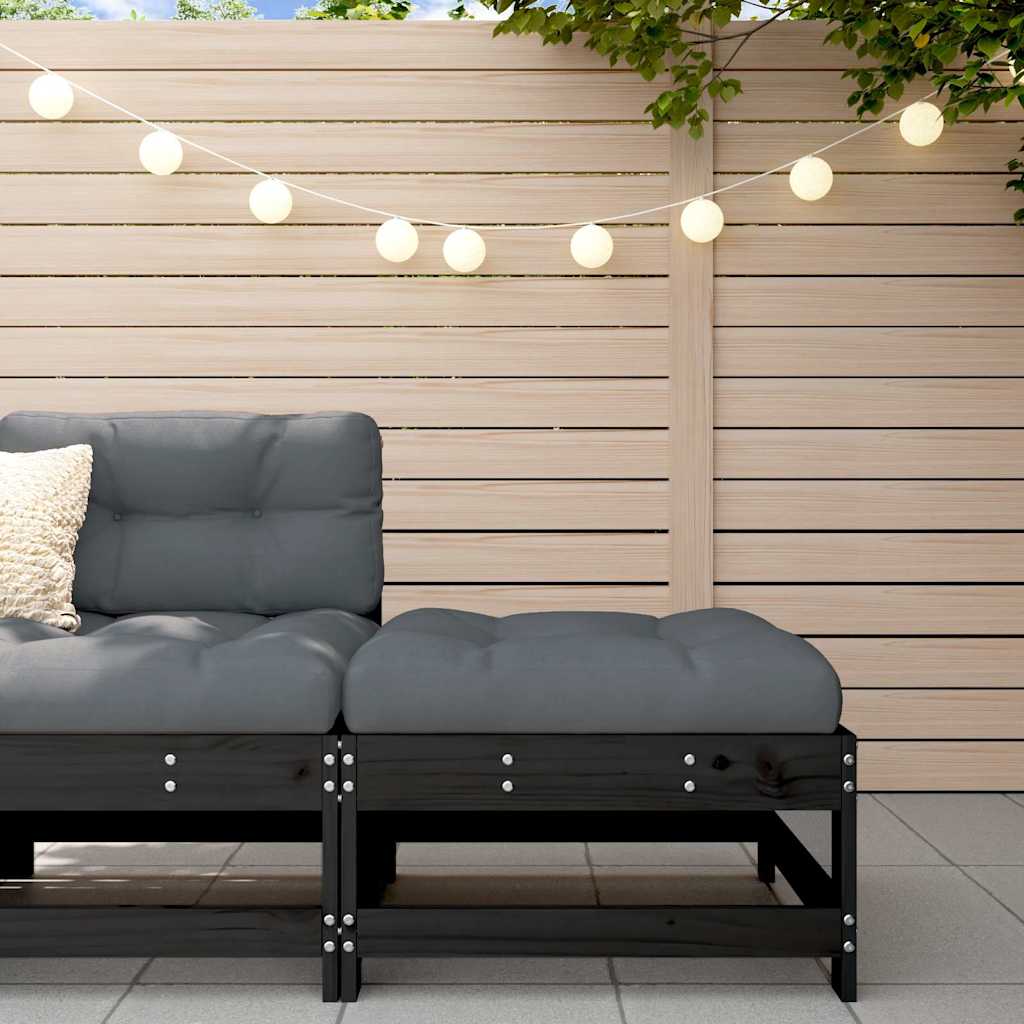 Υποπόδιο Κήπου Μαύρο από Μασίφ Ξύλο Πεύκου με Μαξιλάρι - Pakobazaar