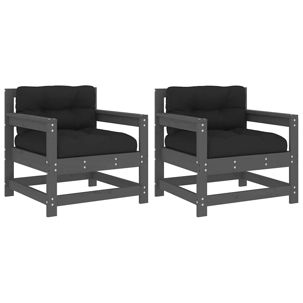 Καρέκλες Κήπου με Μαξιλάρια 2 τεμ. Γκρι από Μασίφ Ξύλο Πεύκου - Pakobazaar