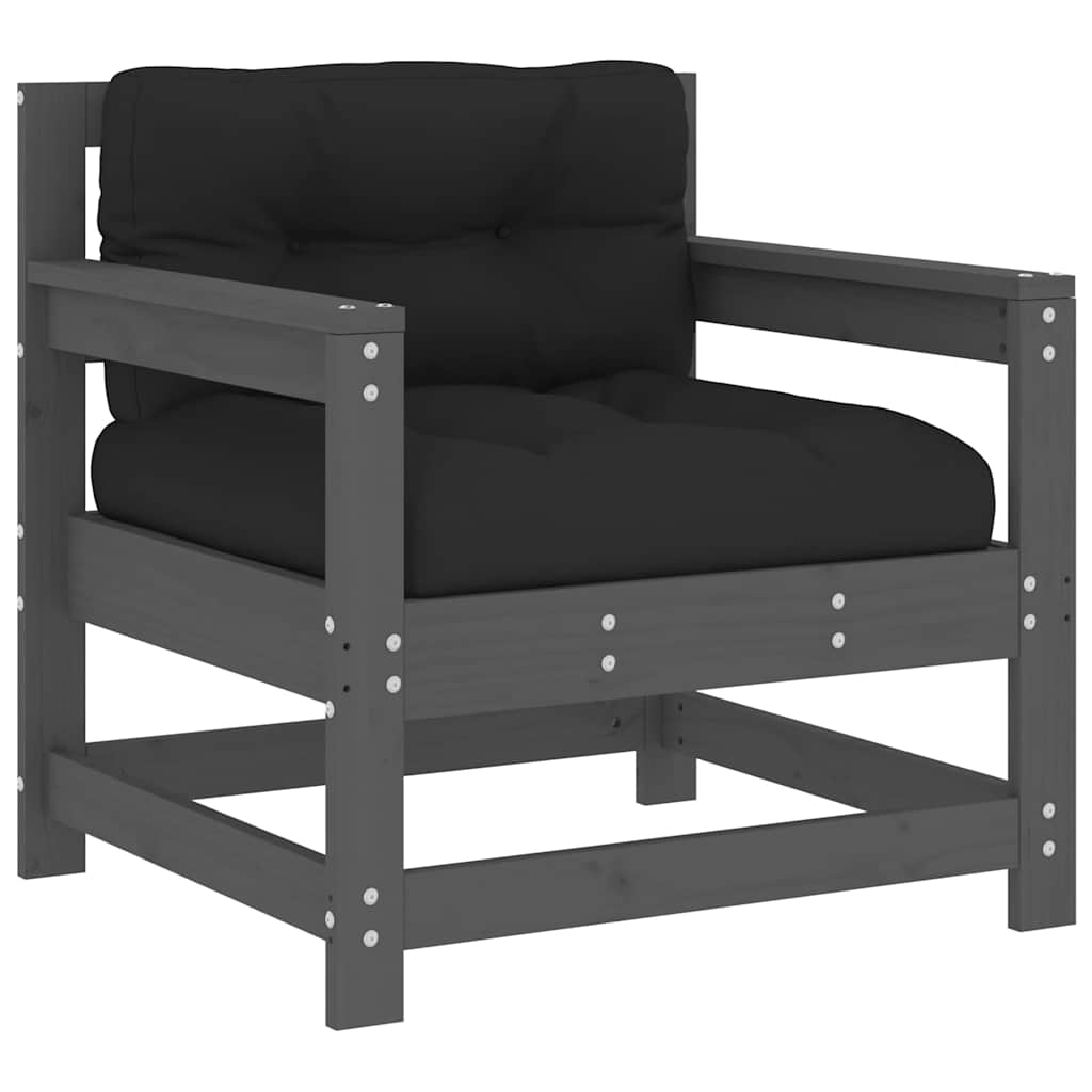 Καρέκλες Κήπου με Μαξιλάρια 2 τεμ. Γκρι από Μασίφ Ξύλο Πεύκου - Pakobazaar