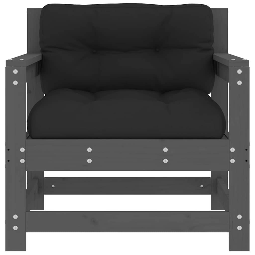 Καρέκλες Κήπου με Μαξιλάρια 2 τεμ. Γκρι από Μασίφ Ξύλο Πεύκου - Pakobazaar