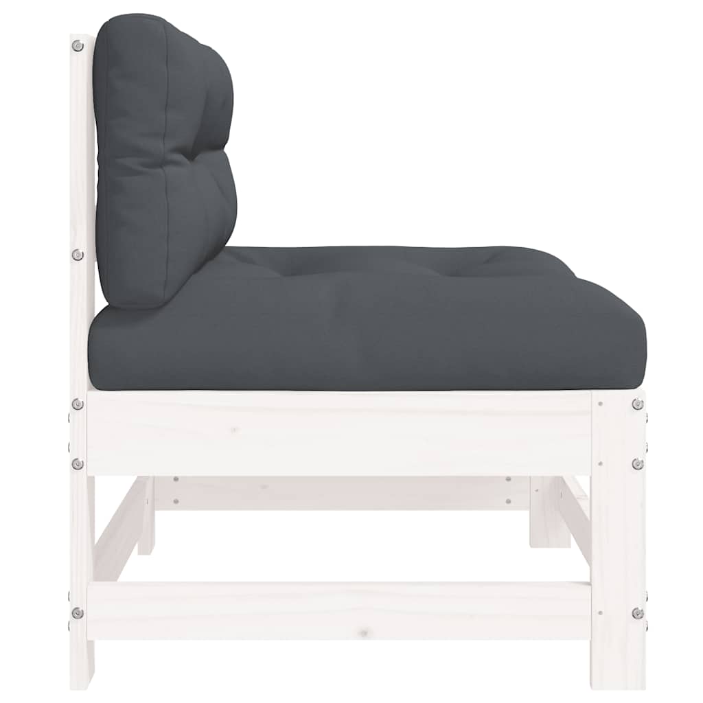 Καναπέδες Μεσαίοι με Μαξιλάρια 2 τεμ. Λευκοί Μασίφ Ξύλο Πεύκου - Pakobazaar