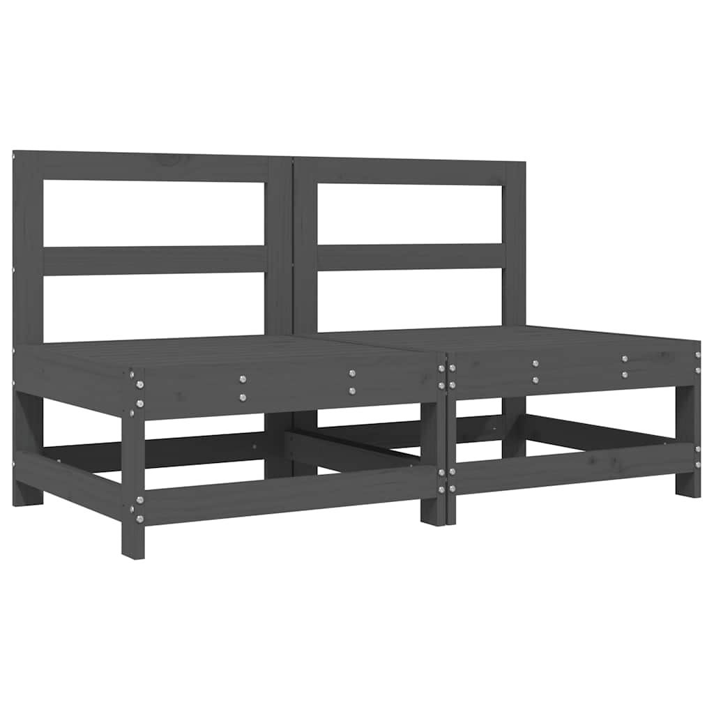 Καναπέδες Μεσαίοι με Μαξιλάρια 2 τεμ. Γκρι Μασίφ Ξύλο Πεύκου - Pakobazaar