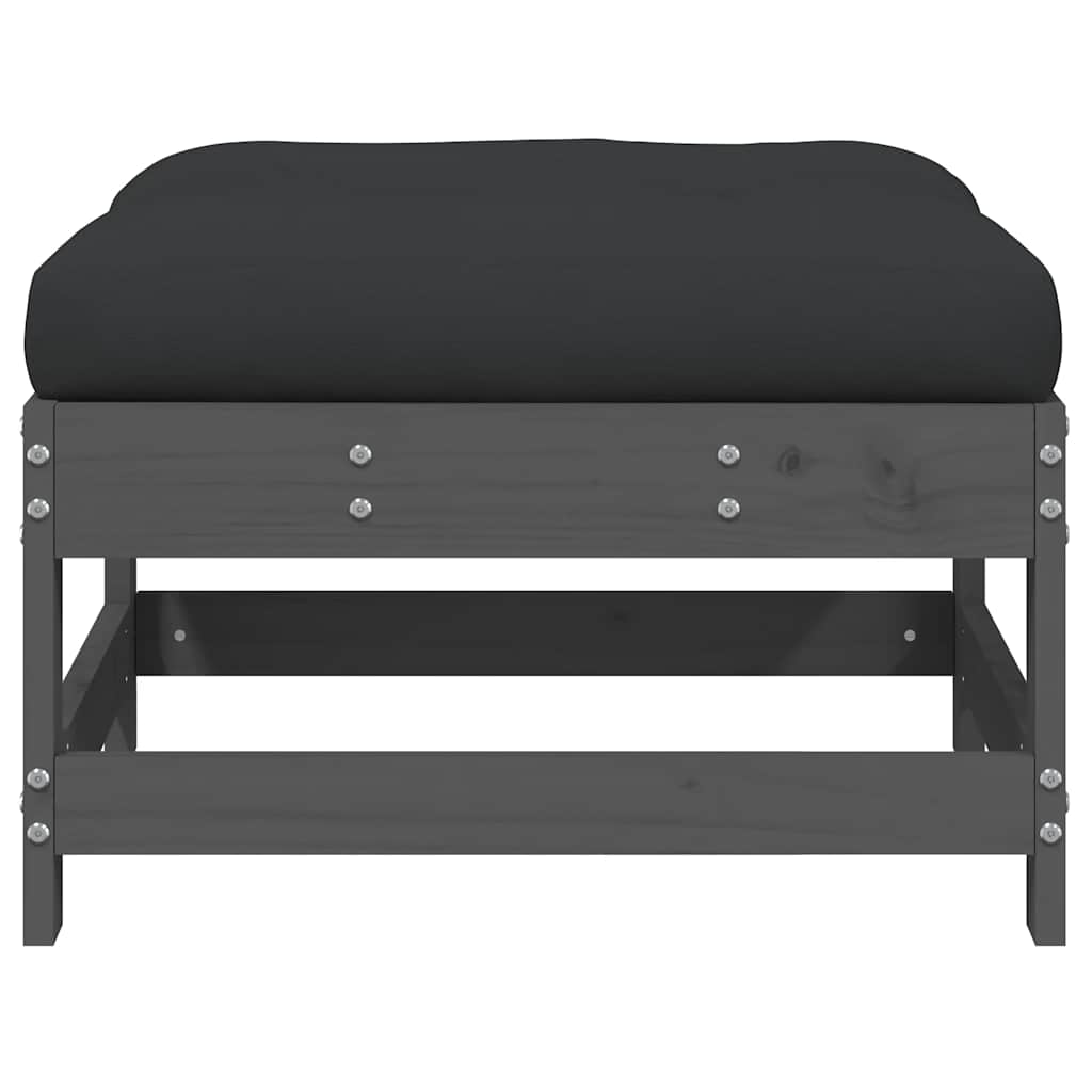 Υποπόδια Κήπου με Μαξιλάρια 2 τεμ. Γκρι από Μασίφ Ξύλο Πεύκου - Pakobazaar