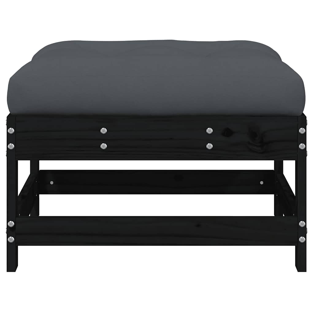 Υποπόδια Κήπου με Μαξιλάρια 2 τεμ. Μαύρα από Μασίφ Ξύλο Πεύκου - Pakobazaar