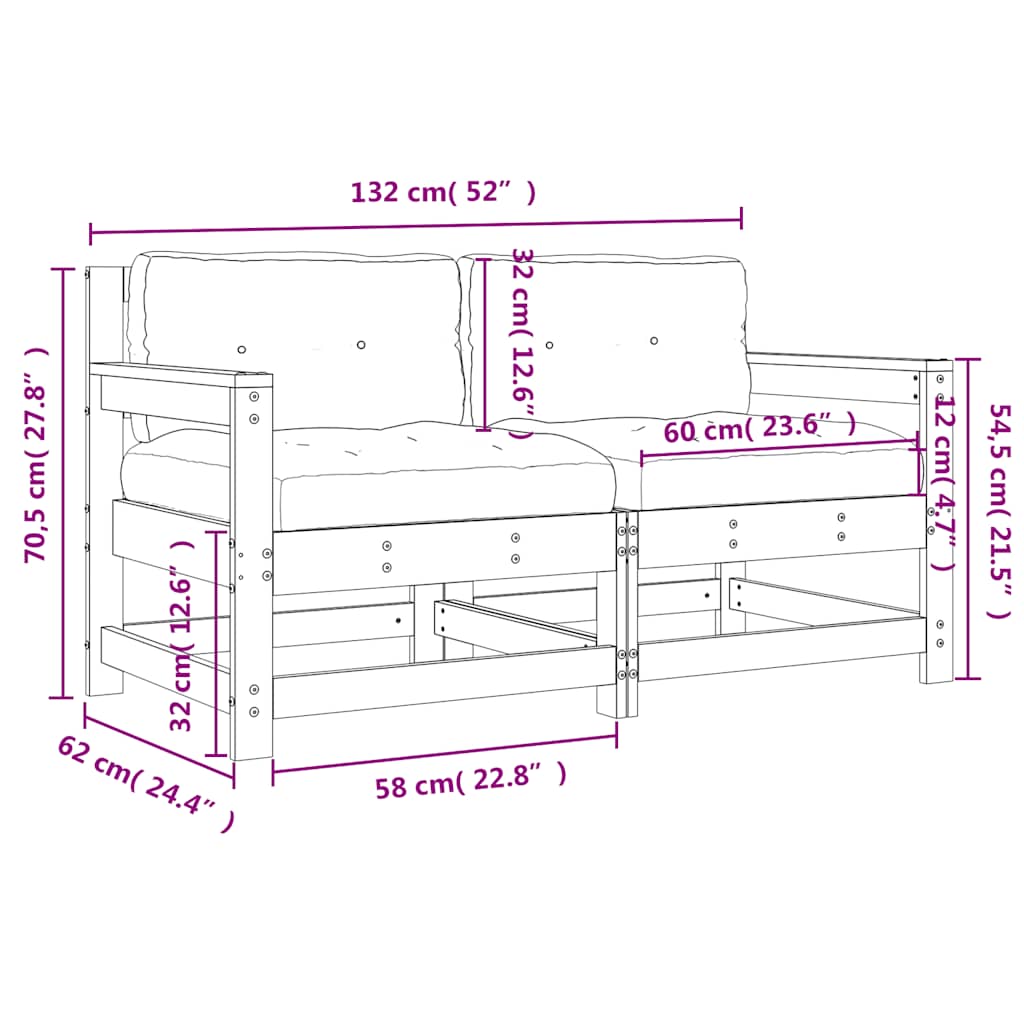 Καρέκλες Κήπου με Μαξιλάρια 2 τεμ. από Μασίφ Ξύλο Ψευδοτσούγκας - Pakobazaar