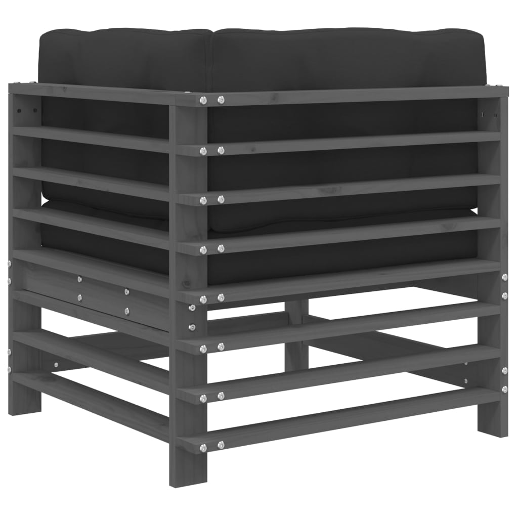 Καναπές Γωνιακός με Μαξιλάρια Γκρι από Μασίφ Ξύλο Πεύκου - Pakobazaar