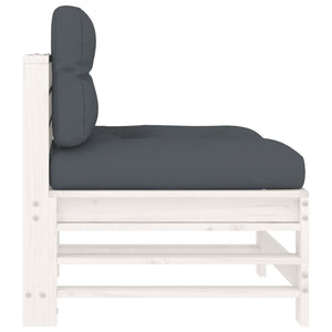 Καναπές Μεσαίος με Μαξιλάρια Λευκός από Μασίφ Ξύλο Πεύκου - Pakobazaar
