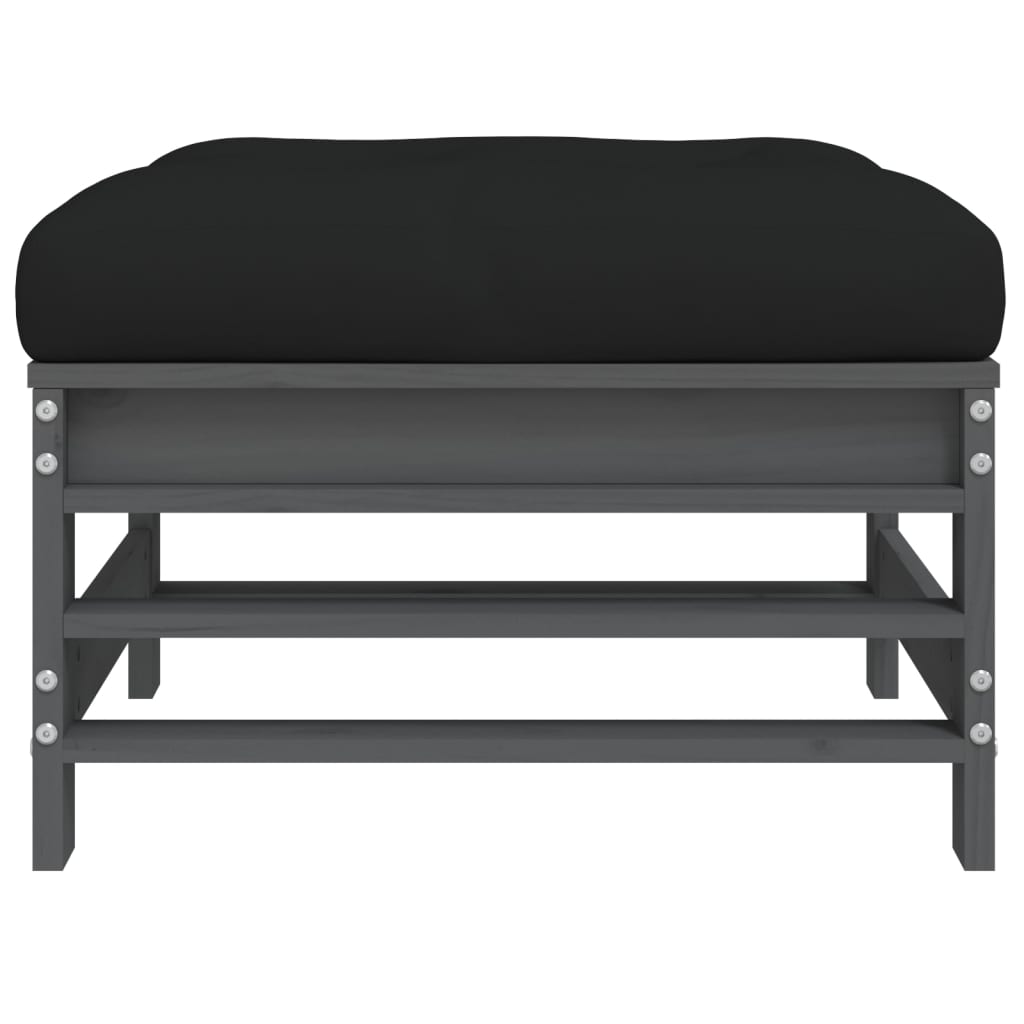 Υποπόδιο Κήπου Γκρι από Μασίφ Ξύλο Πεύκου με Μαξιλάρι - Pakobazaar