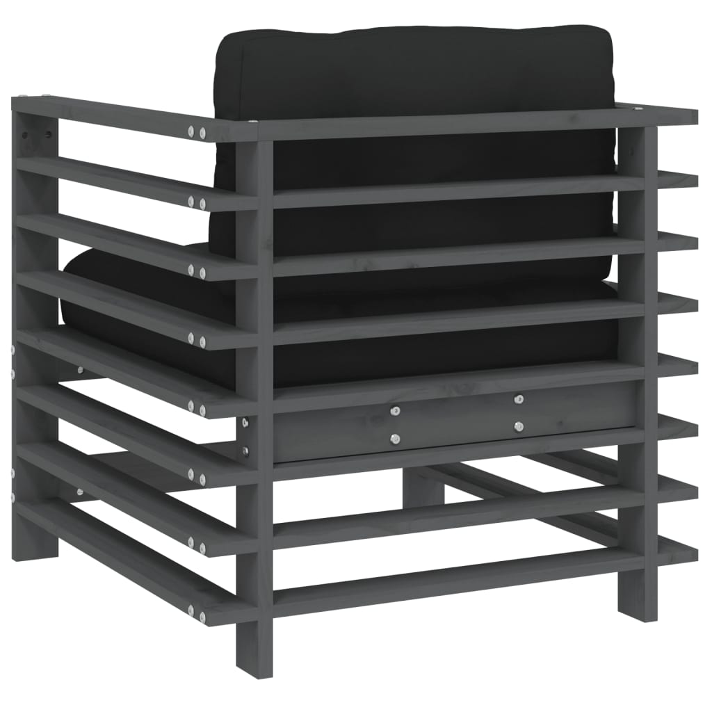 Καρέκλες Κήπου με Μαξιλάρια 2 τεμ. Γκρι από Μασίφ Ξύλο Πεύκου - Pakobazaar