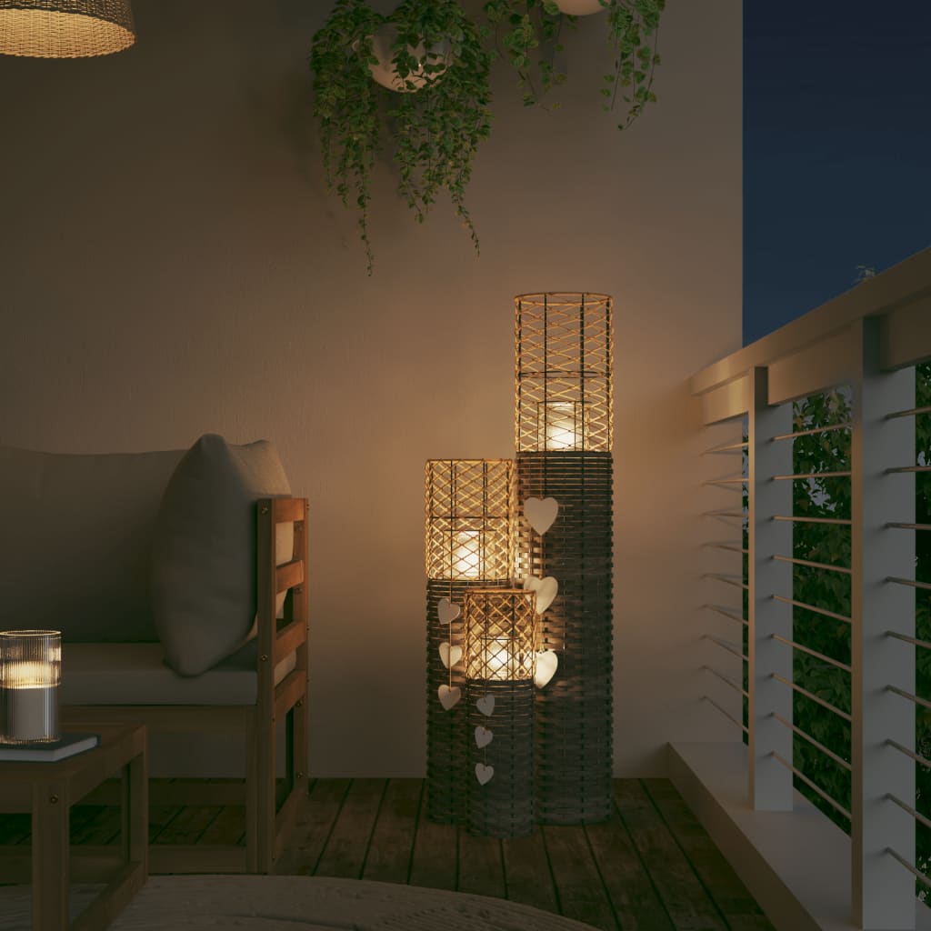 Κηροπήγια 3 Τεμ. Γκρι από Ψάθα