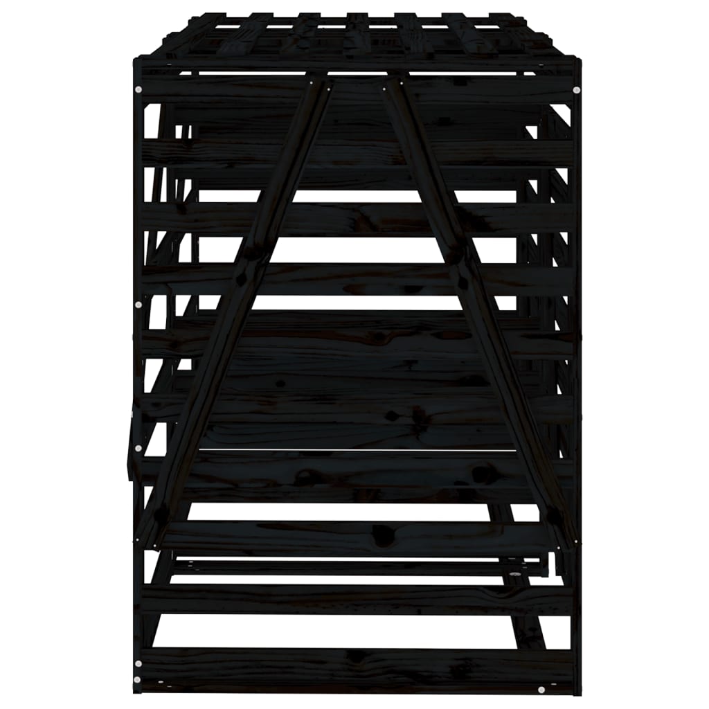 Αποθήκευση Τροχήλατου Κάδου Διπλή Μαύρη από Μασίφ Ξύλο Πεύκου