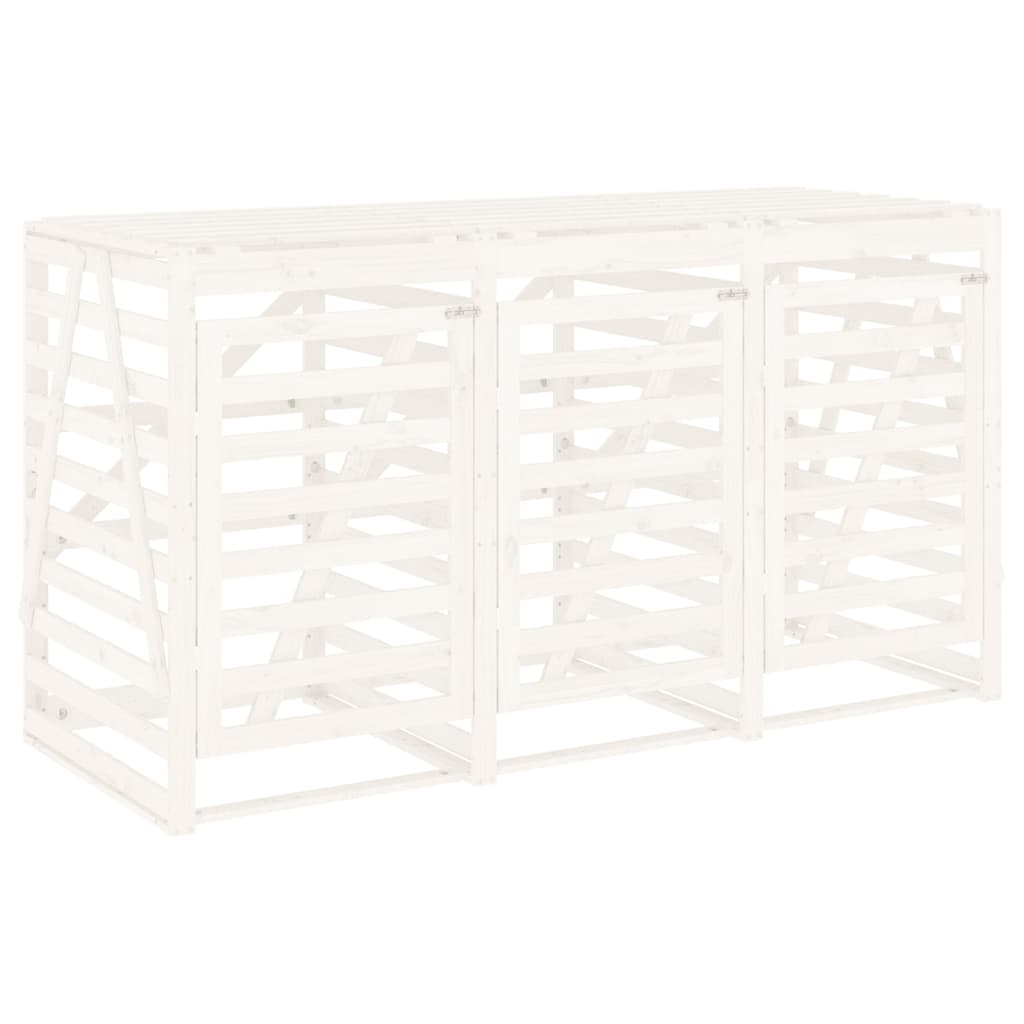 Αποθήκευση Τροχήλατου Κάδου Τριπλή Λευκή από Μασίφ Ξύλο Πεύκου - Pakobazaar