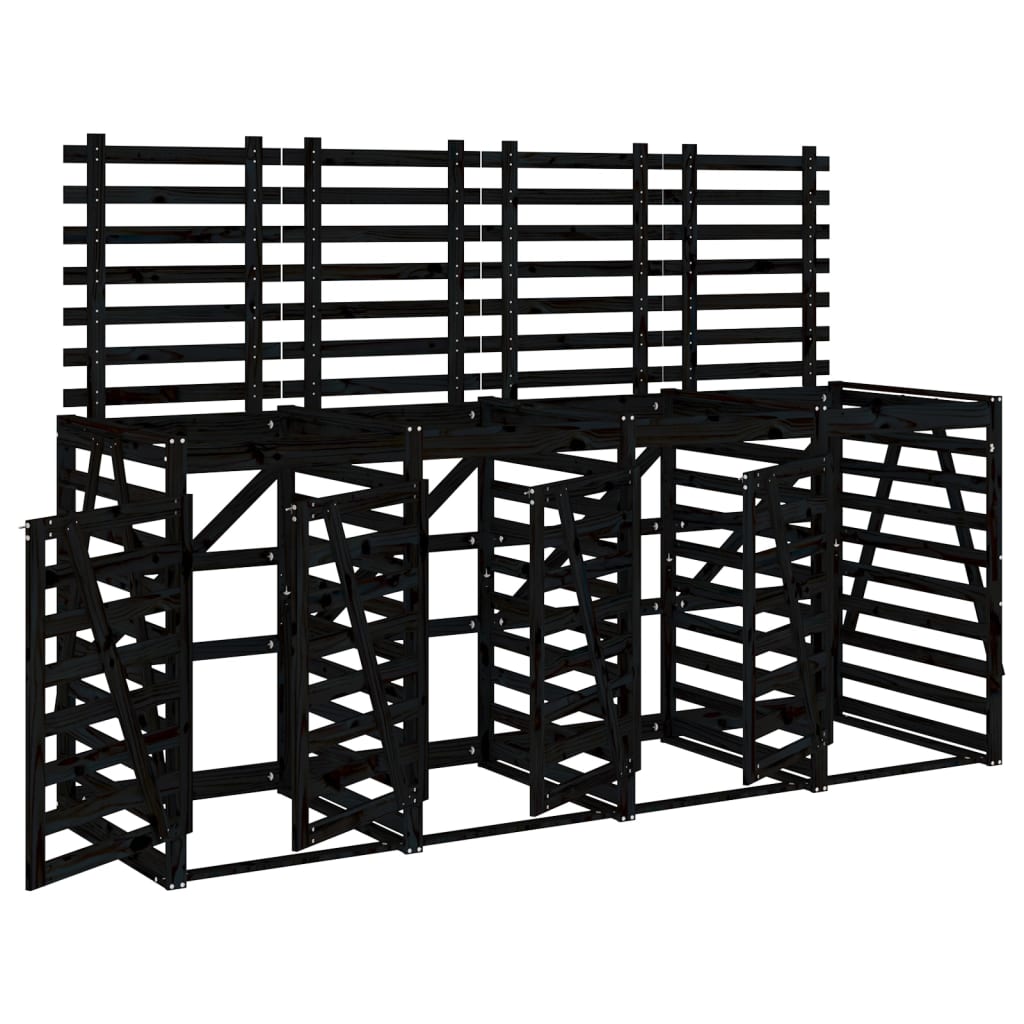 Αποθήκευση Τροχήλατου Κάδου Τετραπλή Μαύρη Μασίφ Ξύλο Πεύκου