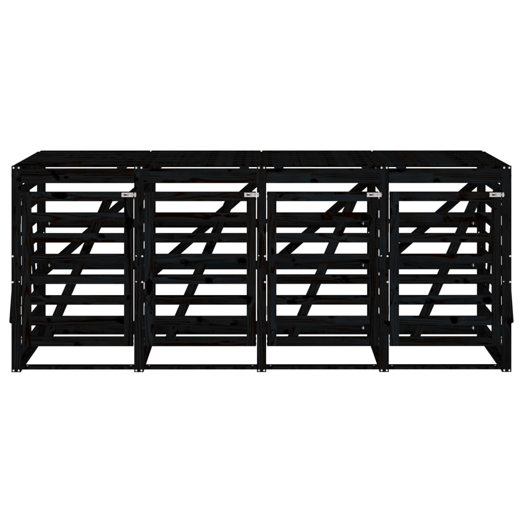 Αποθήκευση Τροχήλατου Κάδου Τετραπλή Μαύρη Μασίφ Ξύλο Πεύκου