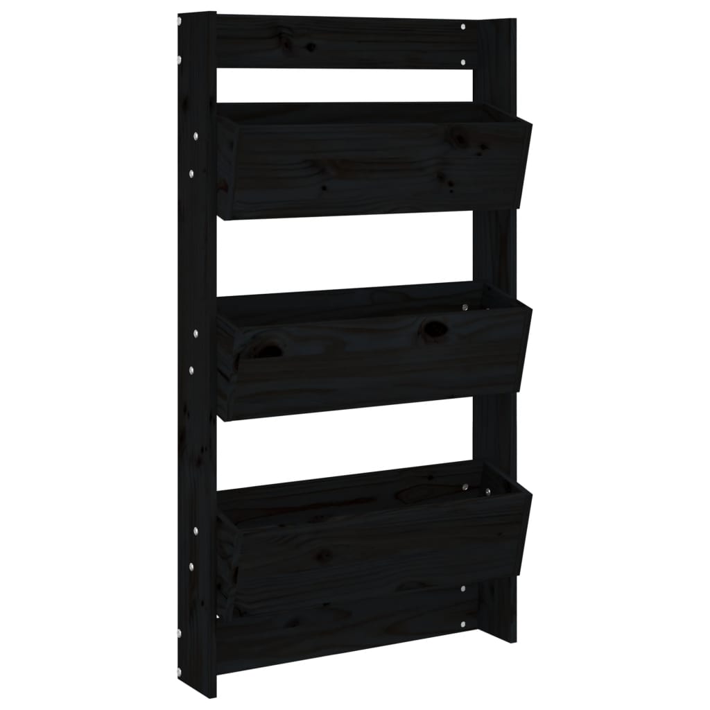 Ζαρντινιέρα Τοίχου 3 Επιπέδων Μαύρη 60x18,5x110 εκ. Μασίφ Πεύκο