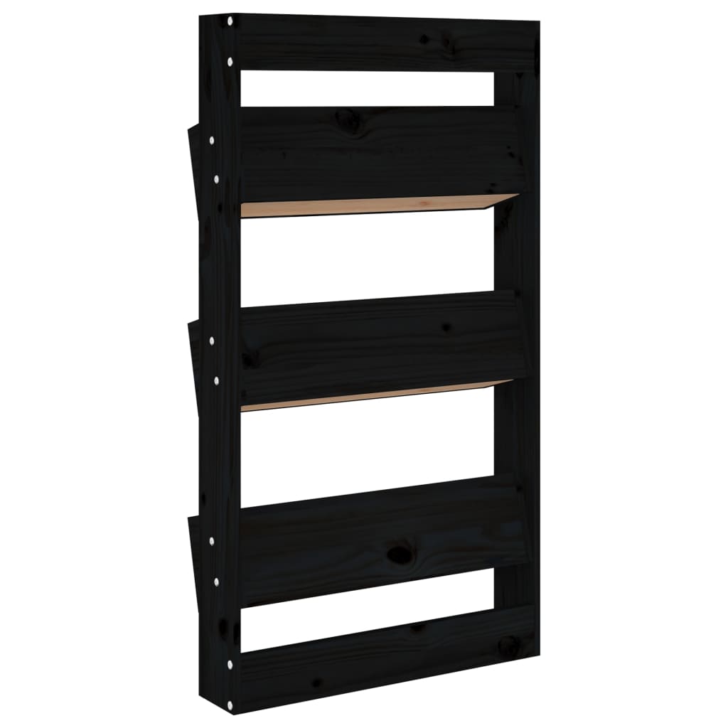Ζαρντινιέρα Τοίχου 3 Επιπέδων Μαύρη 60x18,5x110 εκ. Μασίφ Πεύκο