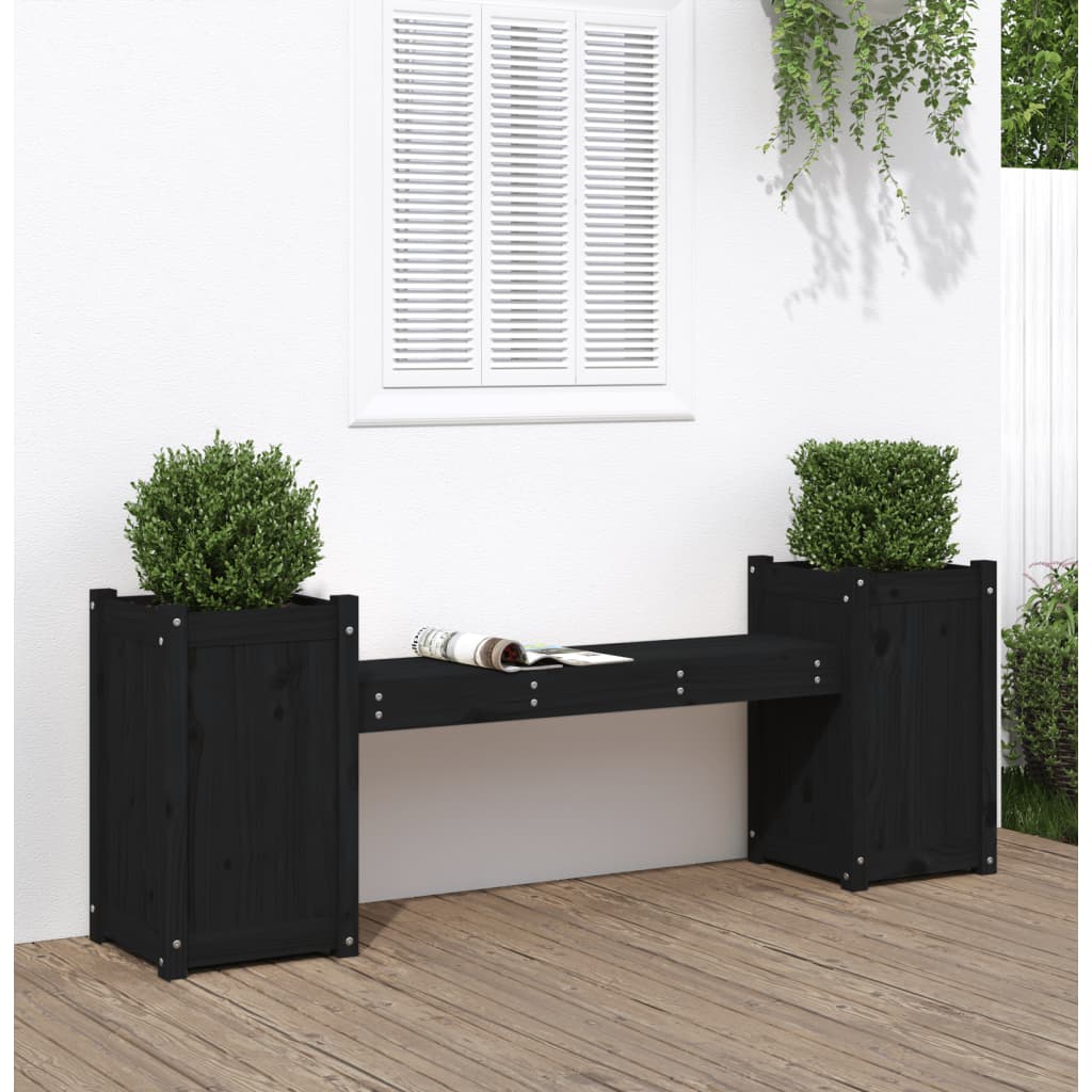 Ζαρντινιέρα Παγκάκι Μαύρο 180x36x63 εκ. από Μασίφ Ξύλο Πεύκου