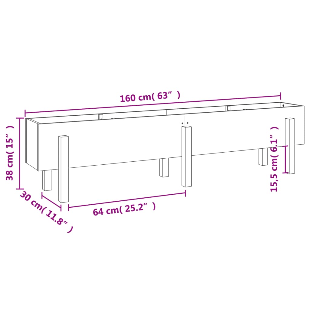 Ζαρντινιέρα Υπερυψωμένη 160 x 30 x 38 εκ. από Μασίφ Ξύλο Πεύκου