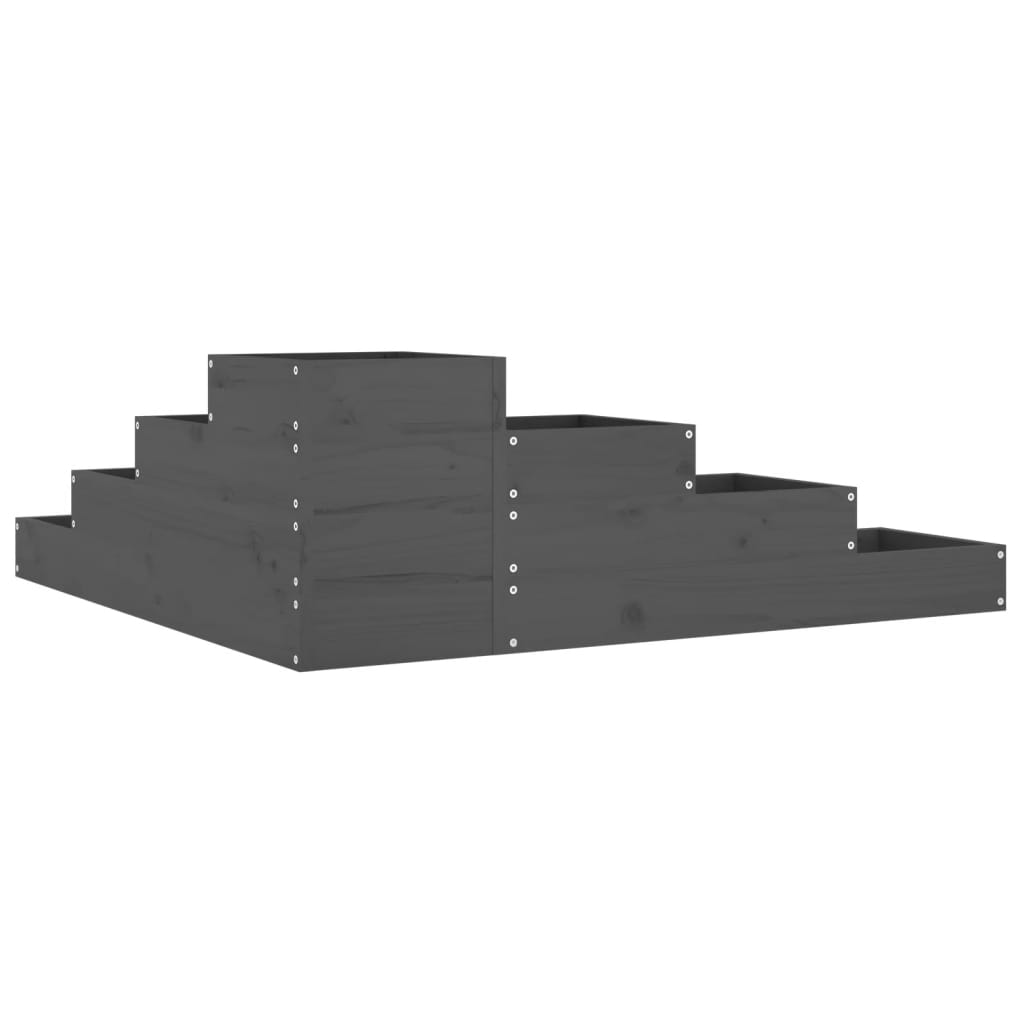 Ζαρντινιέρα 4 Επιπέδων Γκρι 106x104,5x36 εκ. Μασίφ Ξύλο Πεύκου