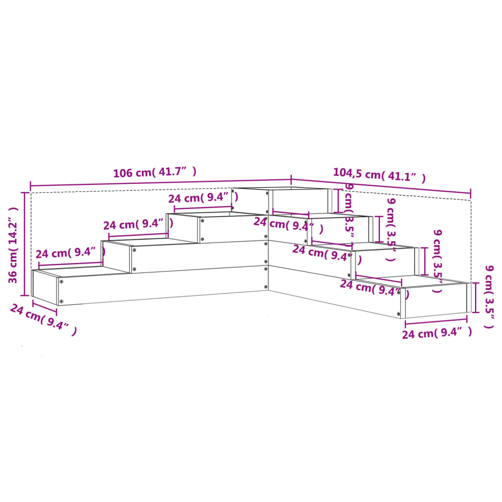 Ζαρντινιέρα 4 Επιπέδων Γκρι 106x104,5x36 εκ. Μασίφ Ξύλο Πεύκου