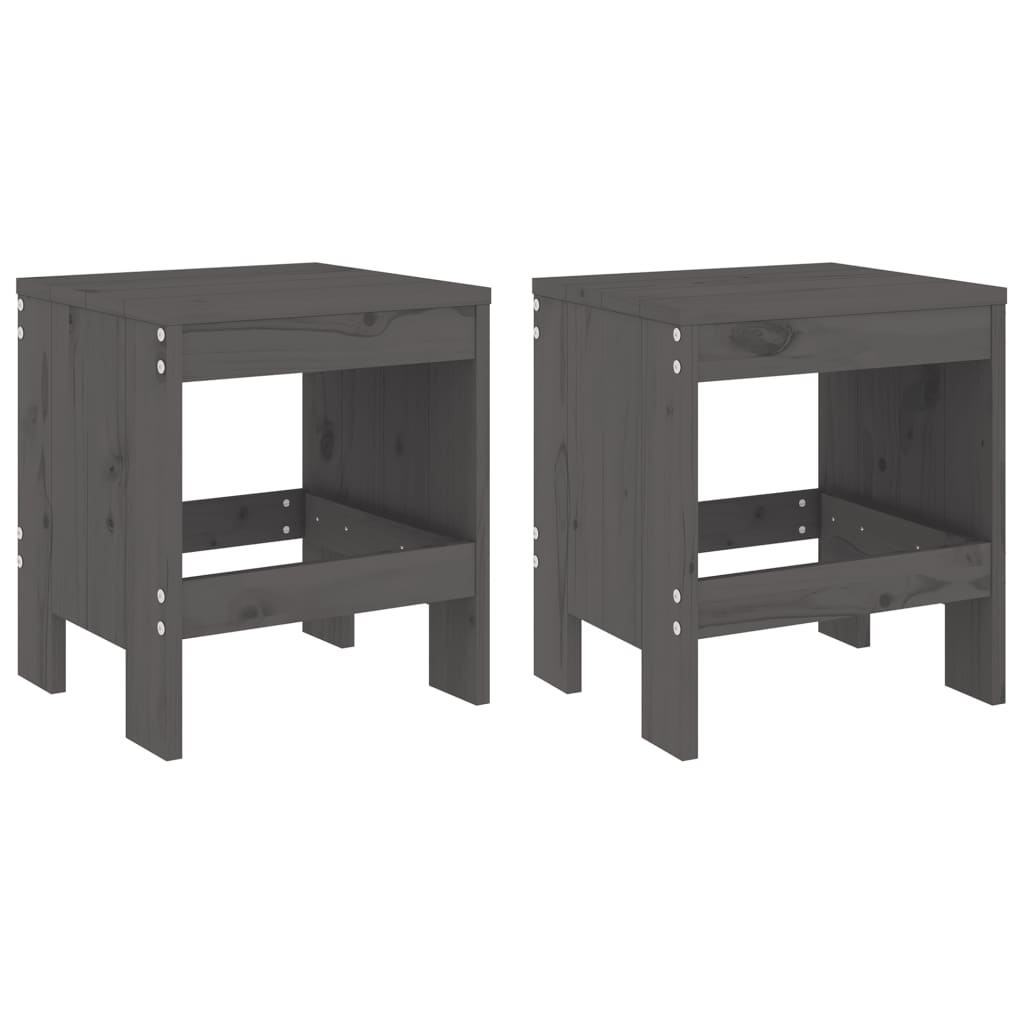 Σκαμπό Κήπου 2 Τεμ. Γκρι 40 x 36 x 45εκ. από Μασίφ Ξύλο Πεύκου - Pakobazaar