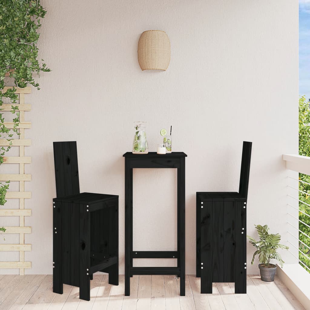 Σκαμπό Μπαρ 2 Τεμ. Μαύρα 40x42x120 εκ. από Μασίφ Ξύλο Πεύκου - Pakobazaar
