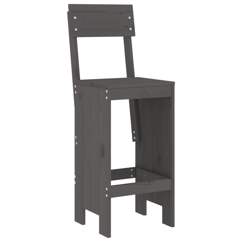 Σκαμπό Μπαρ 2 τεμ. Γκρι 40 x 48,5 x 115,5εκ. Μασίφ Ξύλο Πεύκου - Pakobazaar