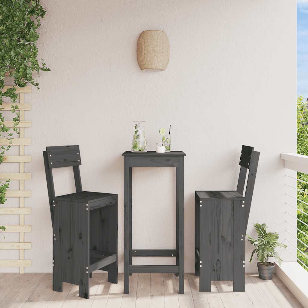 Σκαμπό Μπαρ 2 τεμ. Γκρι 40 x 48,5 x 115,5εκ. Μασίφ Ξύλο Πεύκου - Pakobazaar