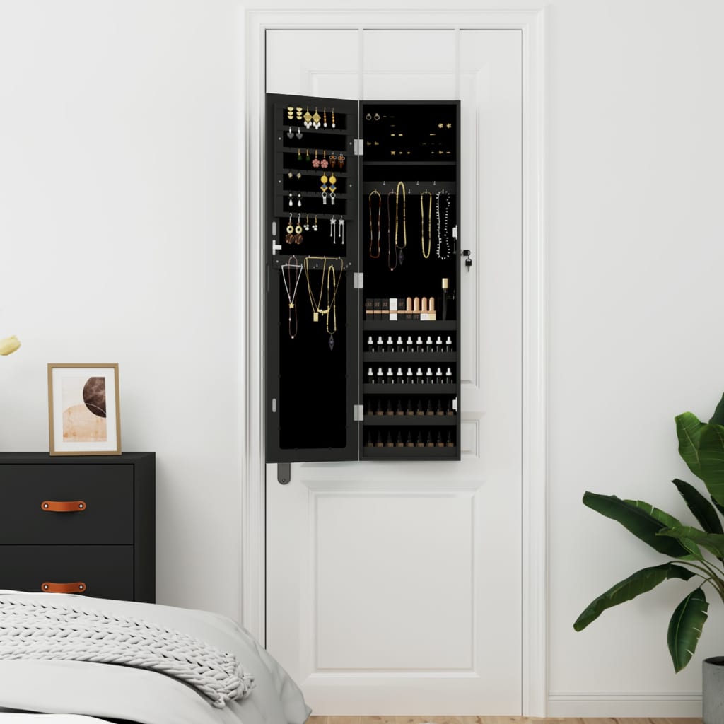 Έπιπλο Κοσμημάτων με Καθρέφτη Επιτοίχιο Μαύρο 30x8,5x106 εκ.