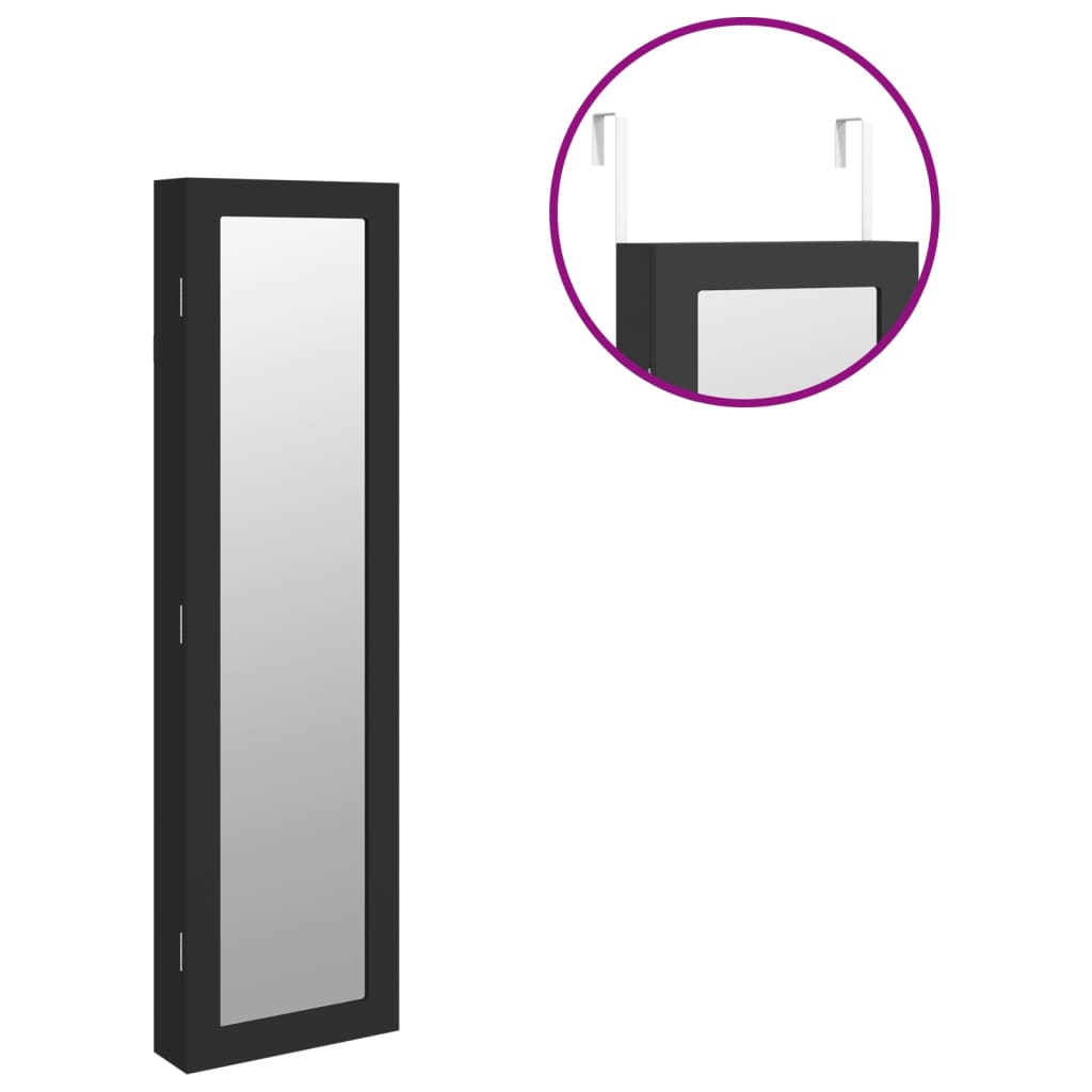 Έπιπλο Κοσμημάτων με Καθρέφτη Επιτοίχιο Μαύρο 30x8,5x106 εκ.