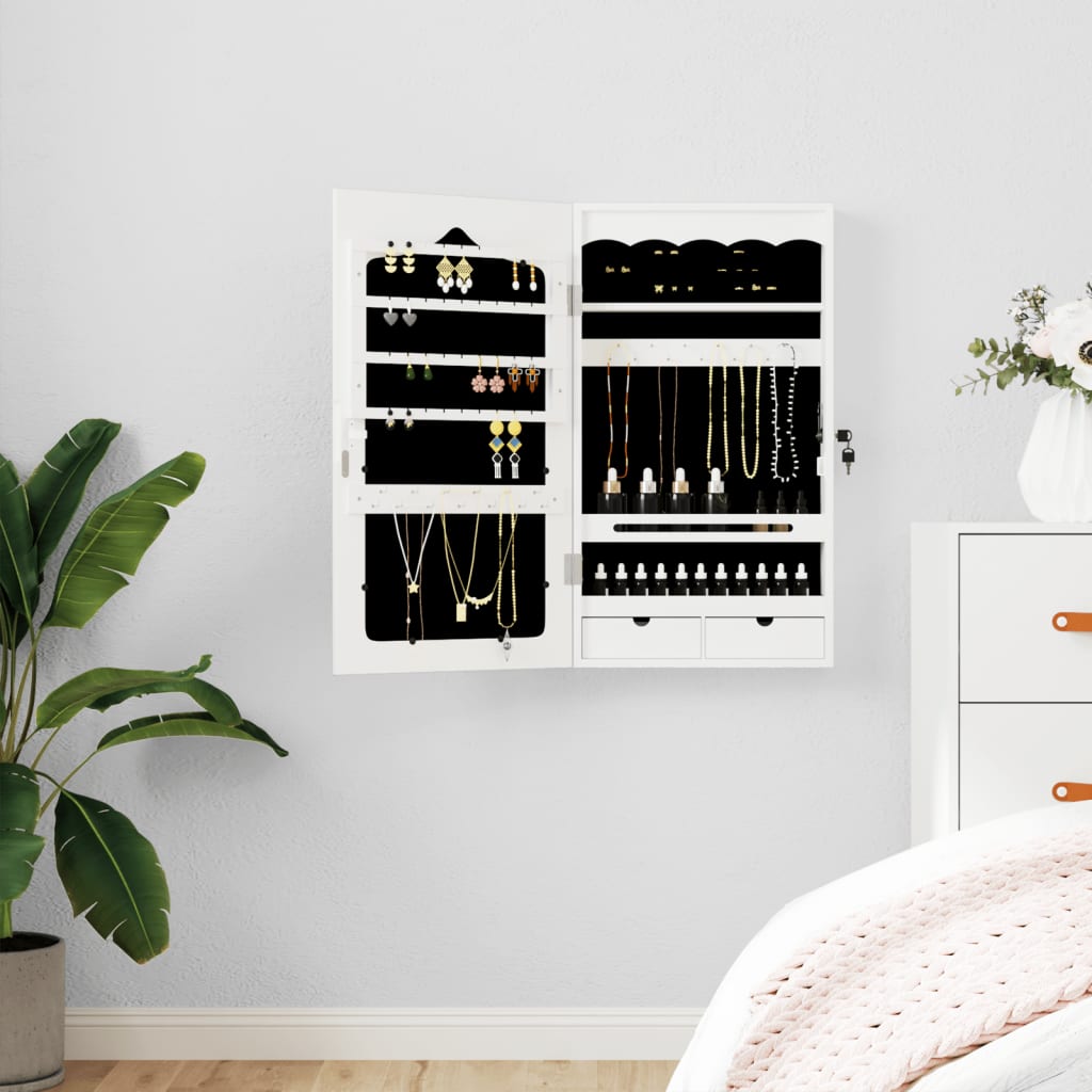 Έπιπλο Κοσμημάτων με Καθρέφτη Επιτοίχιο Λευκό 37,5x10x67 εκ. - Pakobazaar