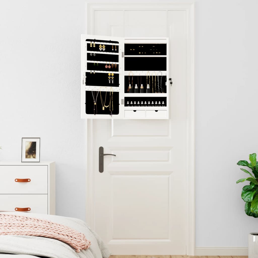 Έπιπλο Κοσμημάτων με Καθρέφτη/LED Φώτα Επιτοίχιο Λευκό