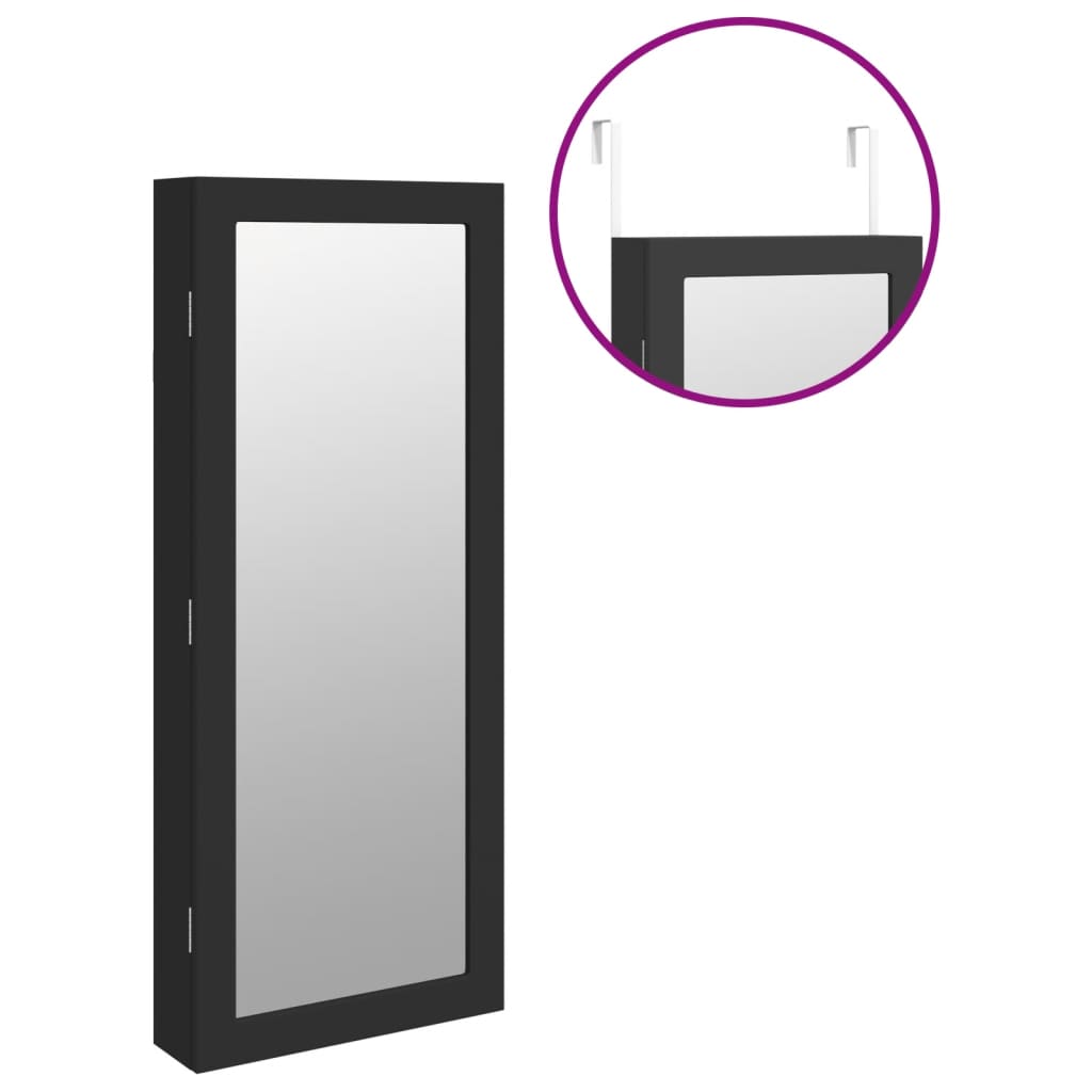 Έπιπλο Κοσμημάτων με Καθρέφτη/LED Φώτα Επιτοίχιο Μαύρο