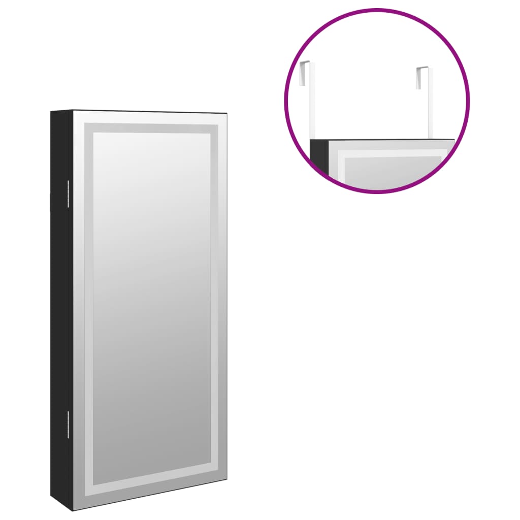 Έπιπλο Κοσμημάτων με Καθρέφτη/LED Φώτα Επιτοίχιο Μαύρο