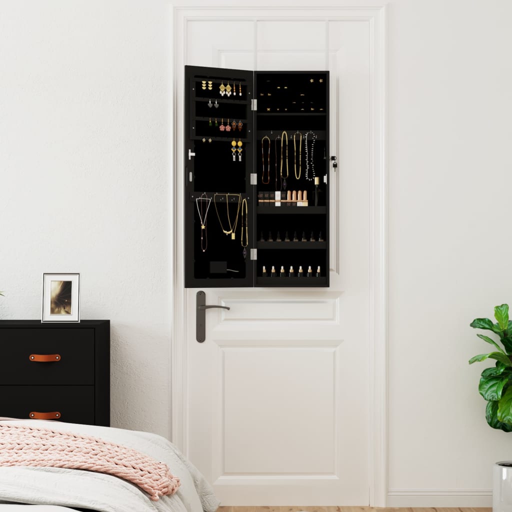 Έπιπλο Κοσμημάτων με Καθρέφτη/LED Φώτα Επιτοίχιο Μαύρο