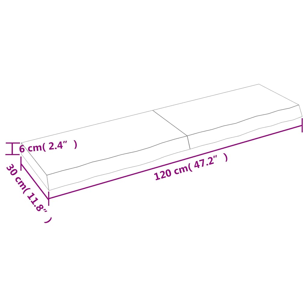 Ράφι Τοίχου 120x30x(2-6) εκ. από Ακατέργαστο Μασίφ Ξύλο Δρυός