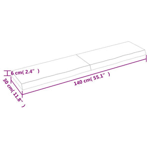 Ράφι Τοίχου 140x30x(2-6) εκ. από Ακατέργαστο Μασίφ Ξύλο Δρυός