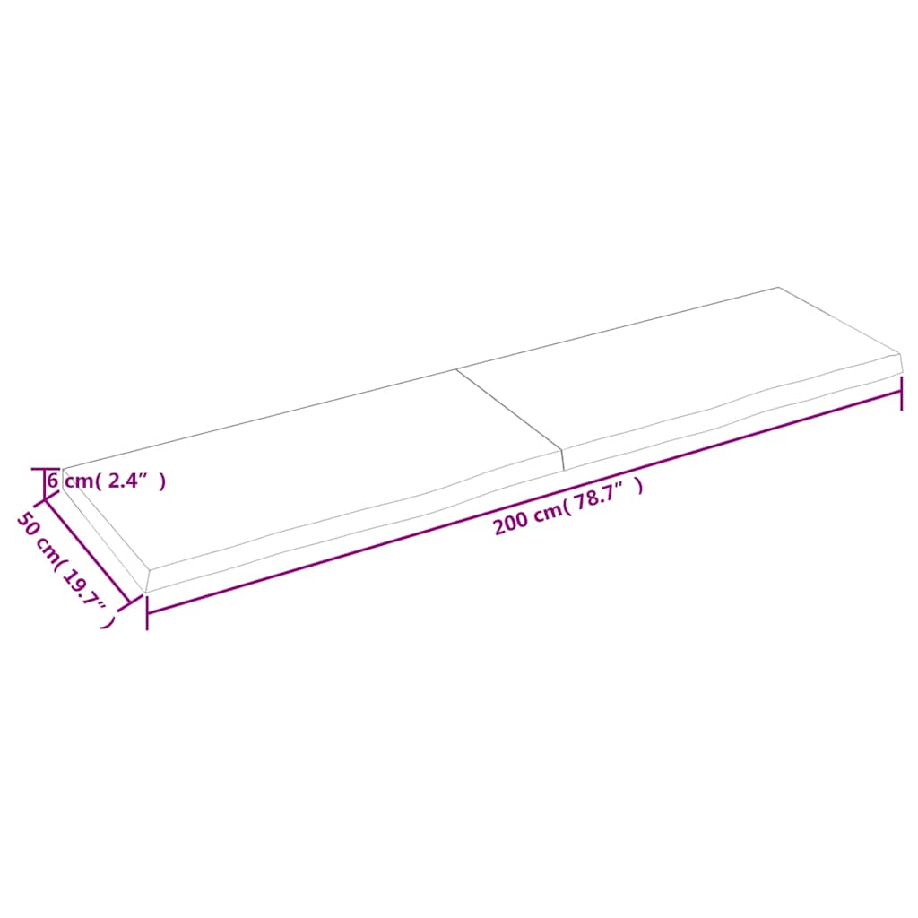 Ράφι Τοίχου 200x50x(2-6) εκ. από Ακατέργαστο Μασίφ Ξύλο Δρυός