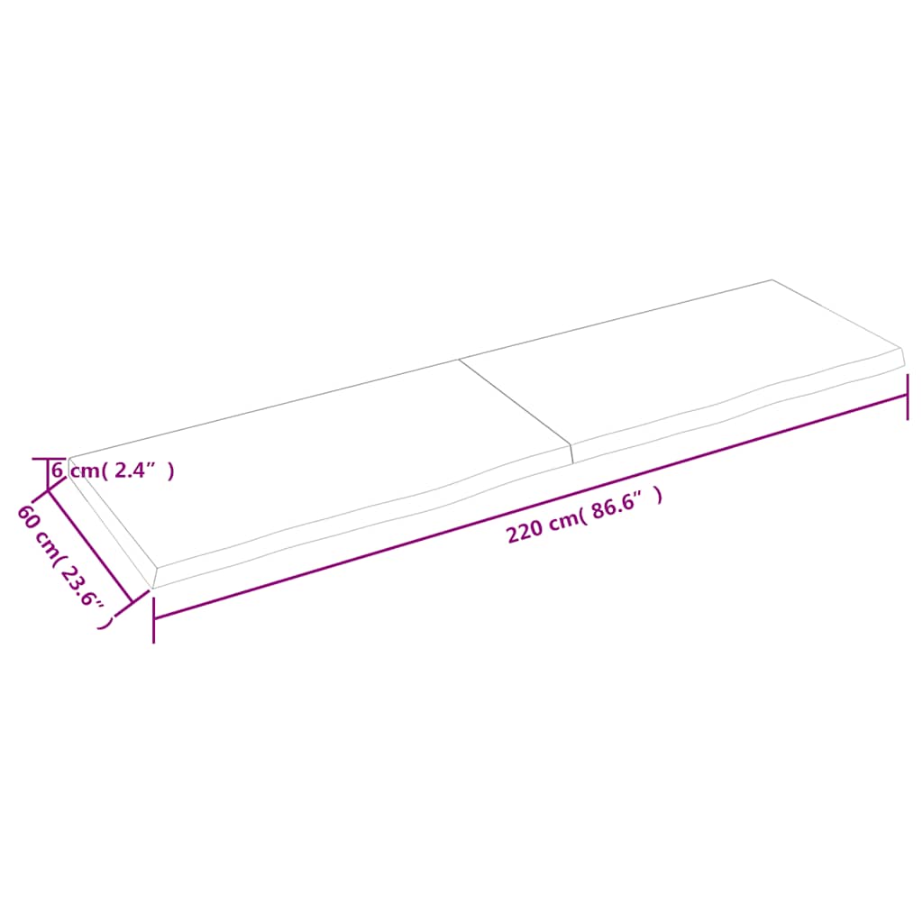 Ράφι Τοίχου 220x60x(2-6) εκ. από Ακατέργαστο Μασίφ Ξύλο Δρυός